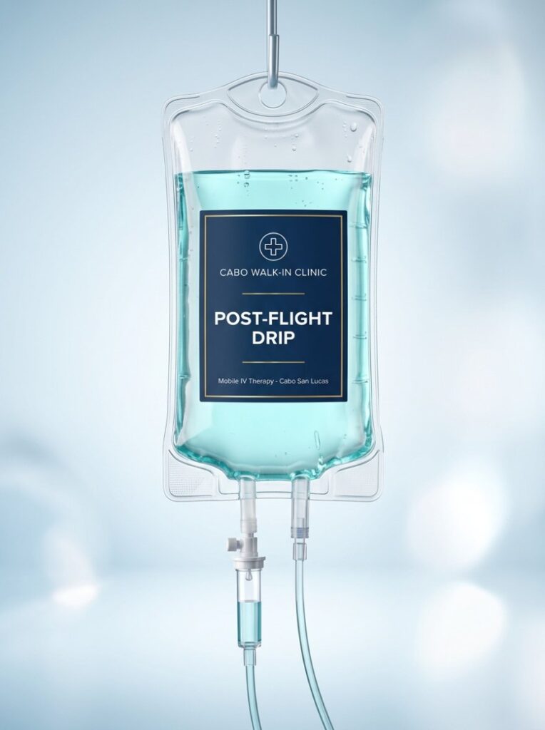 Post-Flight IV drip at Cabo Walk-In Clinic, Cabo San Lucas